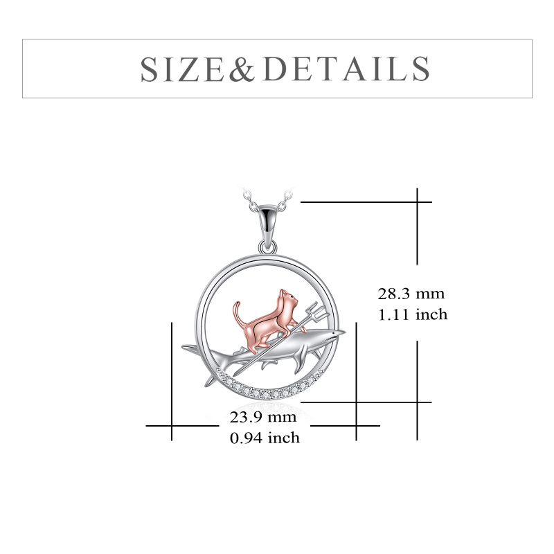 Sterling Silver Two-tone Cat & Shark Pendant Necklace for Women Men-5