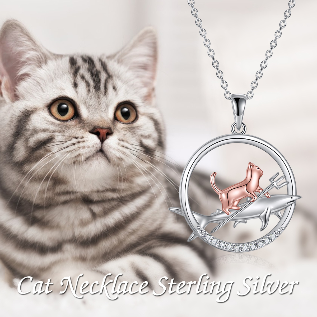 Collier en argent sterling avec pendentif requin en cristal rond et ormeau bicolore-6