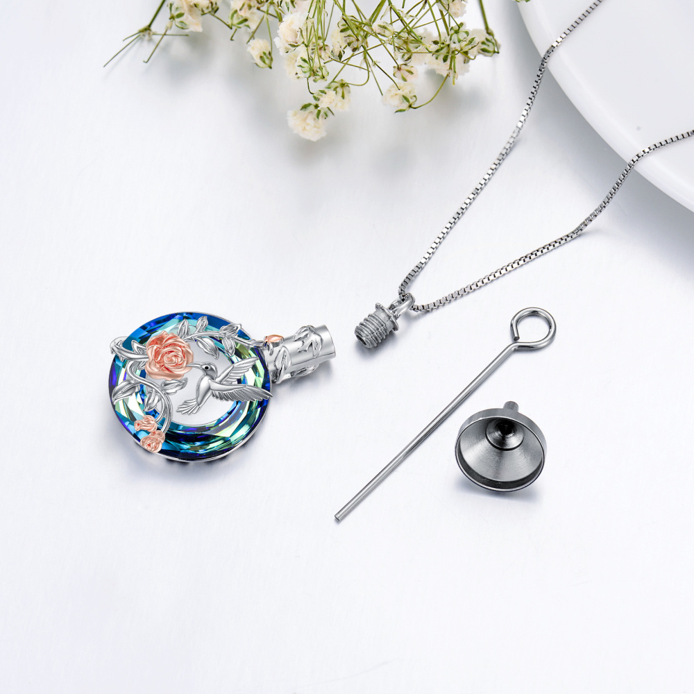 Collier en argent sterling en cristal rond bicolore Colibri et urne rose-3