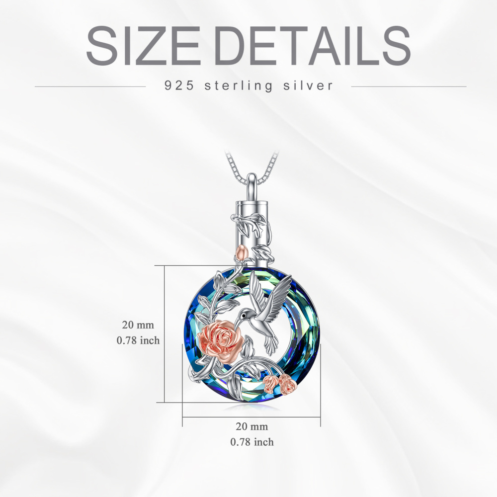 Collier en argent sterling en cristal rond bicolore Colibri et urne rose-5