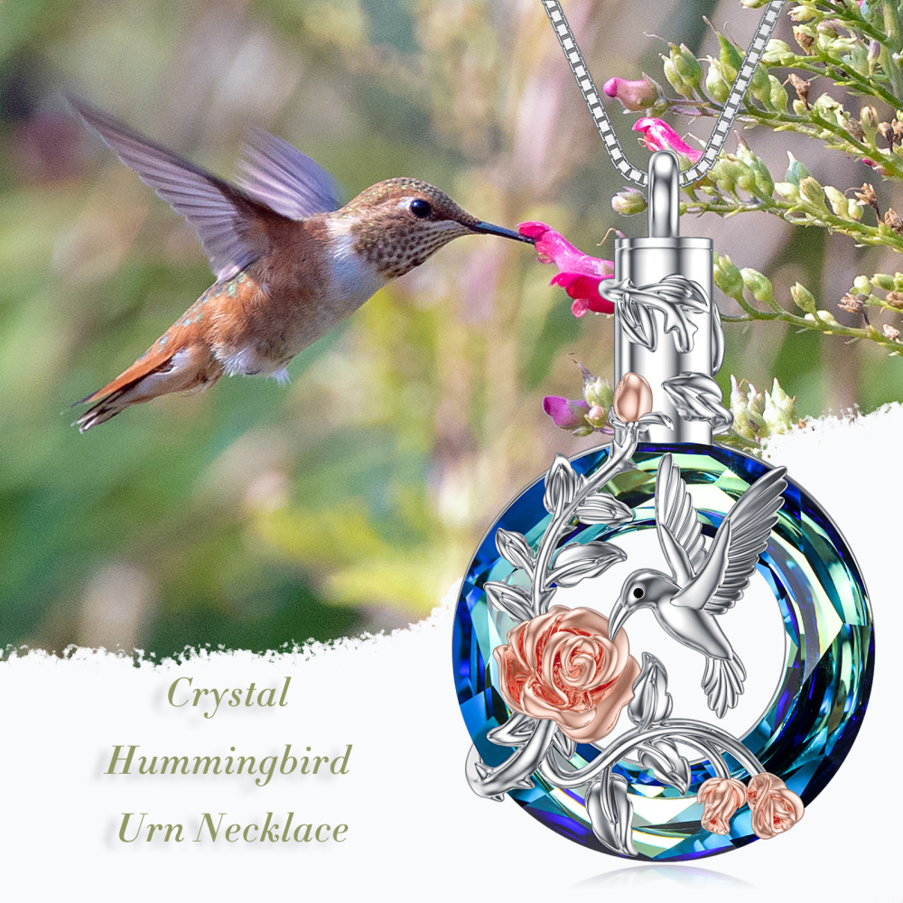 Collier en argent sterling en cristal rond bicolore Colibri et urne rose-6