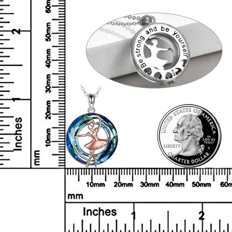 Zweifarbige Halskette mit rundem Kristallanhänger aus Sterlingsilber-5