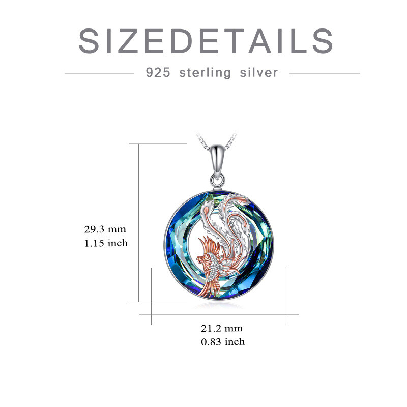 Sterling Silver Two-tone Round Crystal Phoenix Pendant Necklace-5