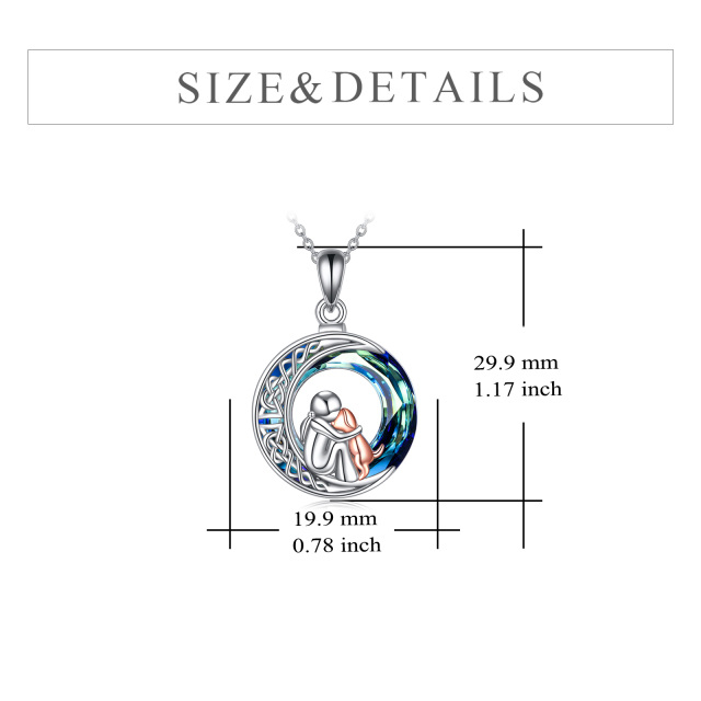 Sterling Silver Two-tone Round Dog & Moon Crystal Pendant Necklace-5