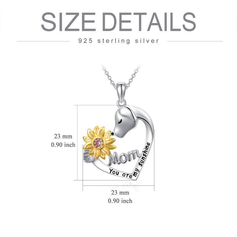 Sterling Silver Two-Tone Round Cubic Zirconia Dog & Sunflower Pendant Necklace For Mother-6