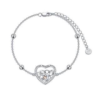 Sterling Silver Two-tone Round Elephant Charm Bracelet with Engraved Word-5