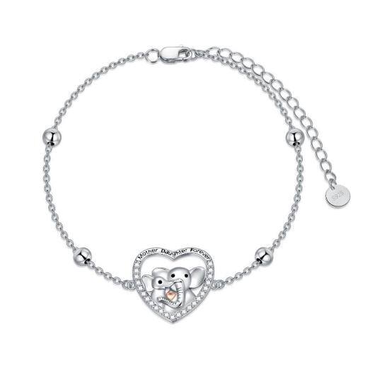 Zweifarbiges Armband aus Sterlingsilber mit rundem Elefantenanhänger und eingraviertem Wort