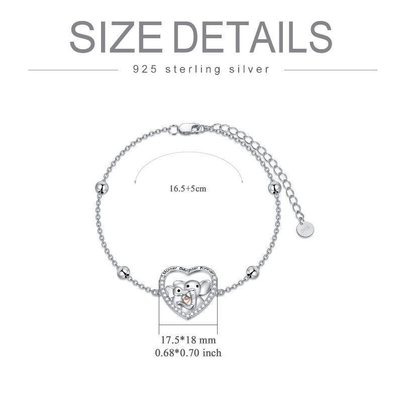 Sterling Silver Two-tone Round Elephant Charm Bracelet with Engraved Word-5