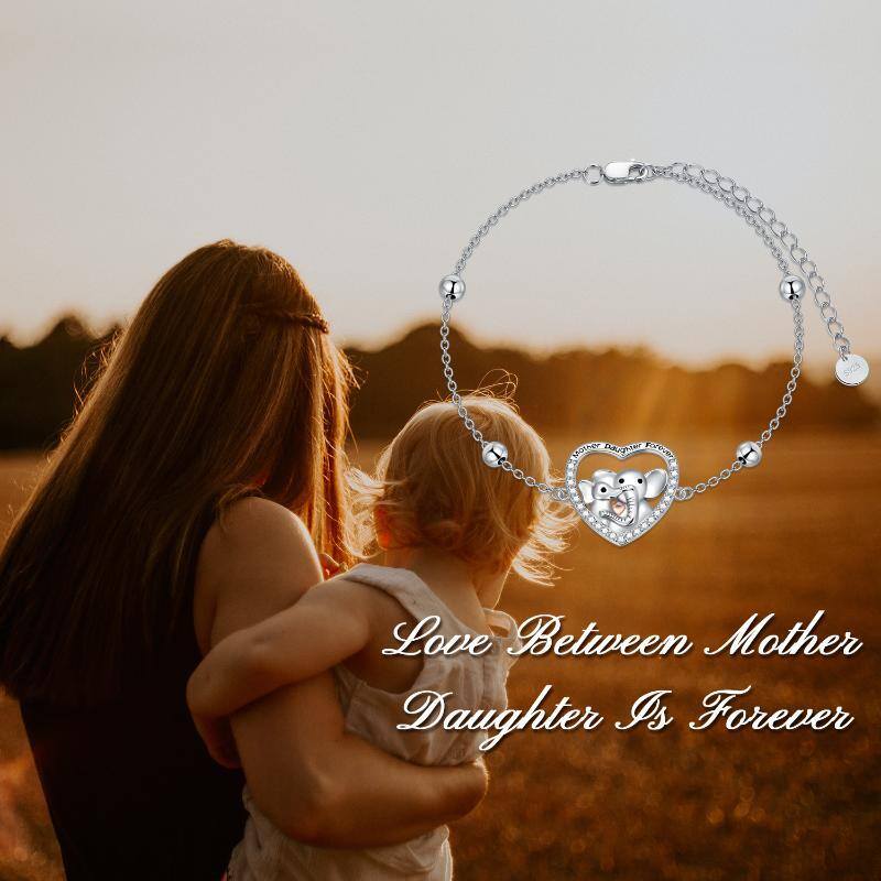 Sterling Silver Two-tone Round Elephant Charm Bracelet with Engraved Word-7