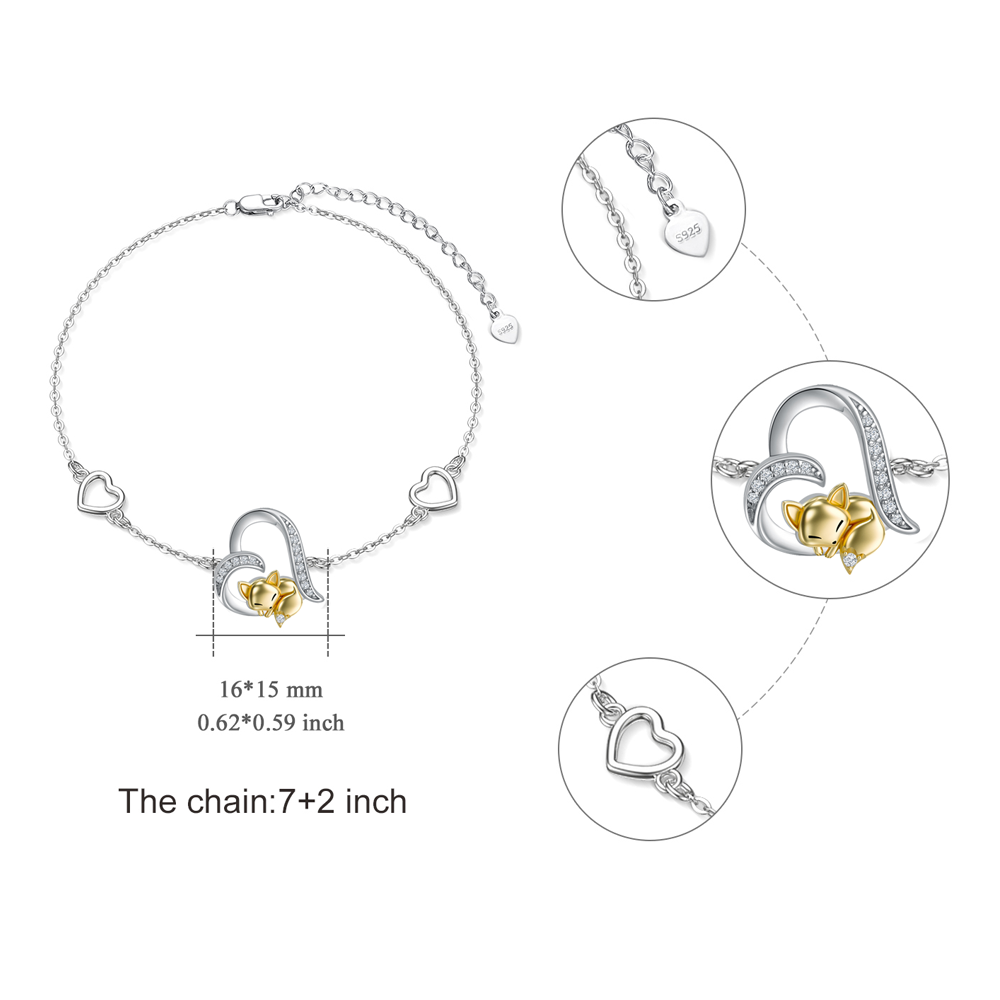 Pulseira de prata esterlina com zircónio cúbico redondo de dois tons com pingente de rapos-5