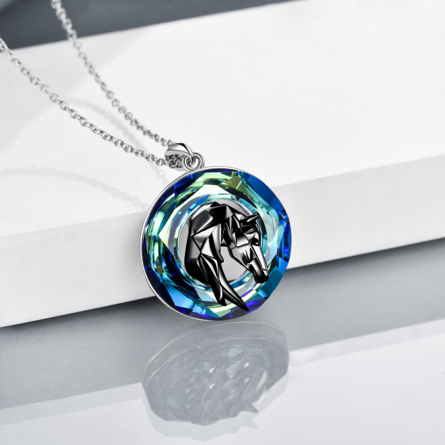 Sterling Silver Two-tone Round Horse Crystal Pendant Necklace-4