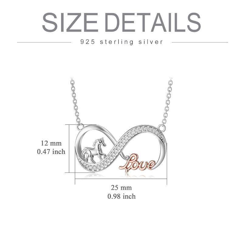 Sterling Silver Two-tone Round Cubic Zirconia Horse Pendant Necklace-5