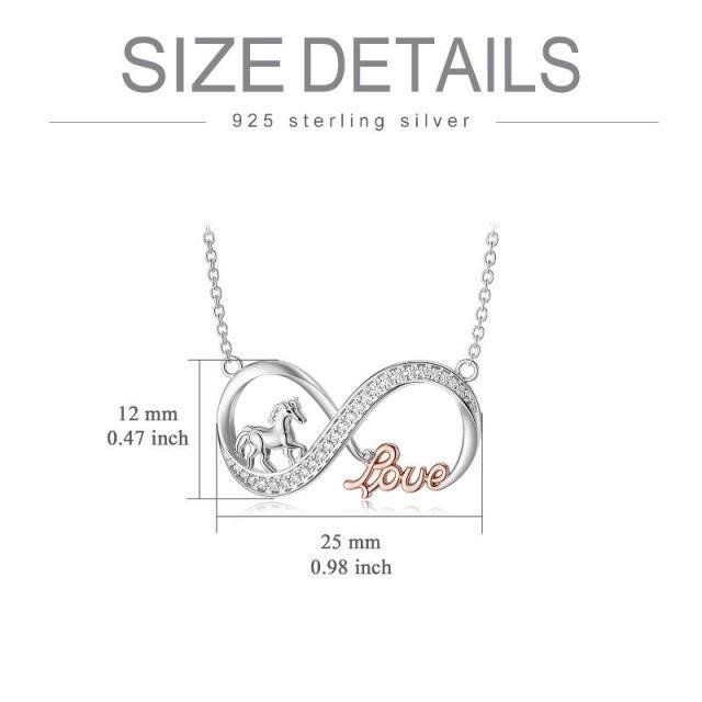 Sterling Silver Two-tone Round Cubic Zirconia Horse Pendant Necklace-5