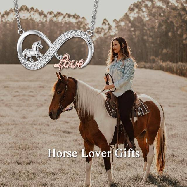 Sterling Silver Two-tone Round Cubic Zirconia Horse Pendant Necklace-6