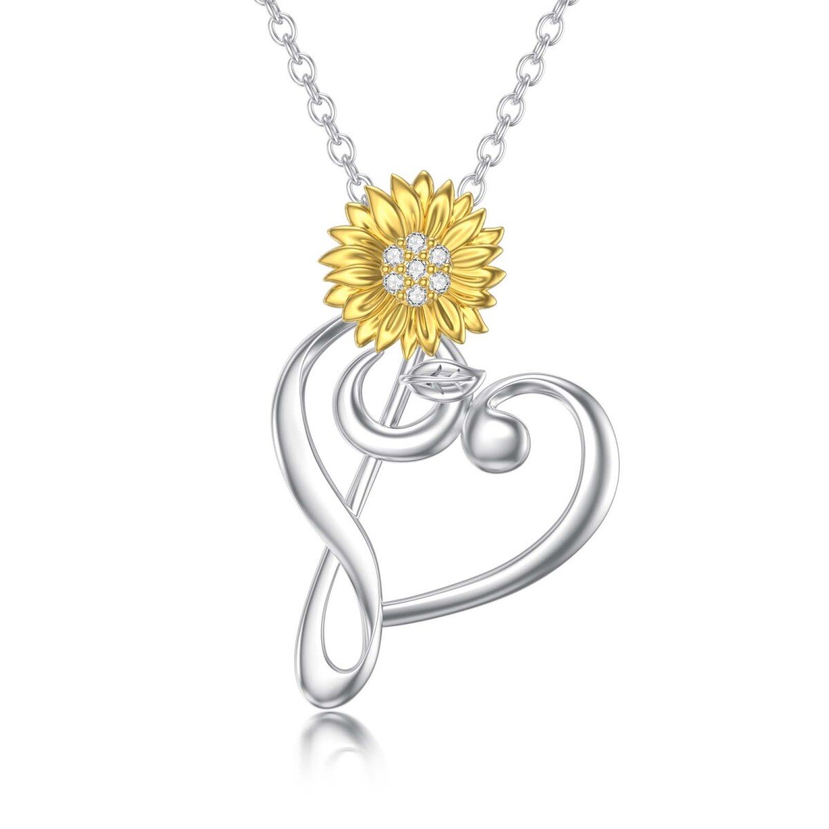 Collier rond en argent sterling avec tournesol et cœur cultivés en laboratoire-1