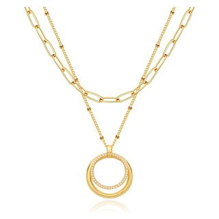 Sterling Silver Two-tone Round Layered Necklace-1