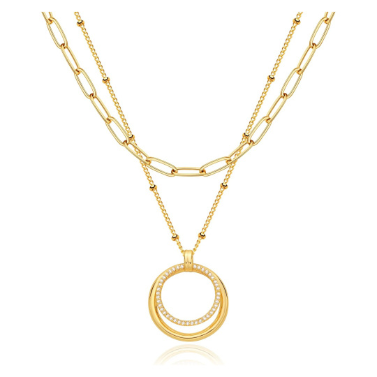 Sterling Silver Two-tone Round Layered Necklace