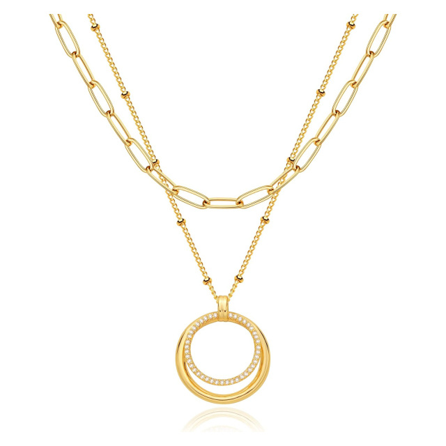 Sterling Silver Two-tone Round Layered Necklace-2