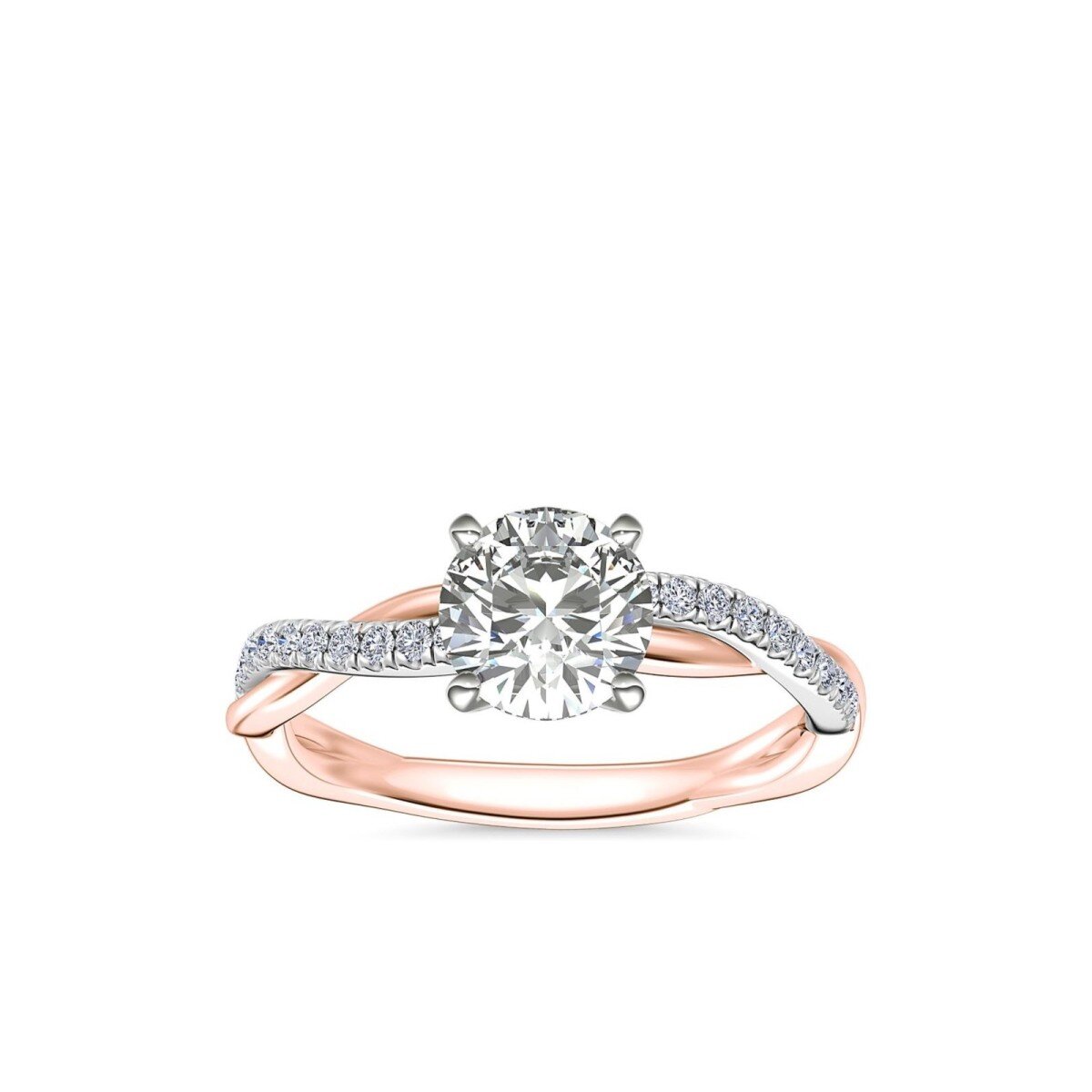 10K Rose Gold Plated Silver Round Moissanite Twisted Band Personalized Engraving Engagement Ring-1