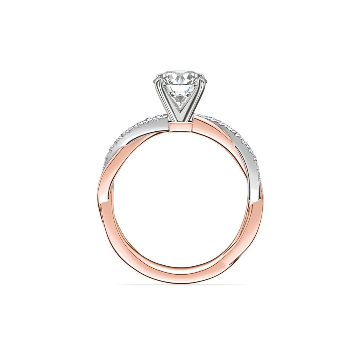 10K Rose Gold Plated Silver Round Moissanite Twisted Band Personalized Engraving Engagement Ring-3