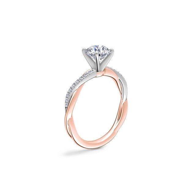 10K Rose Gold Plated Silver Round Moissanite Twisted Band Personalized Engraving Engagement Ring-4