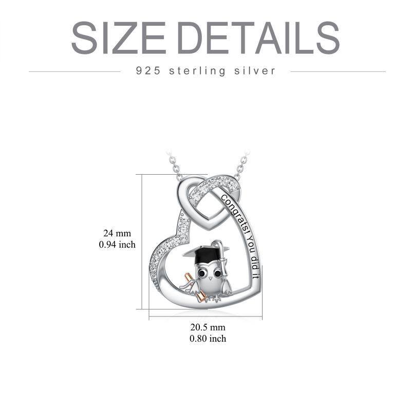 Zweifarbige Halskette mit rundem Eulenanhänger aus Sterlingsilber-5