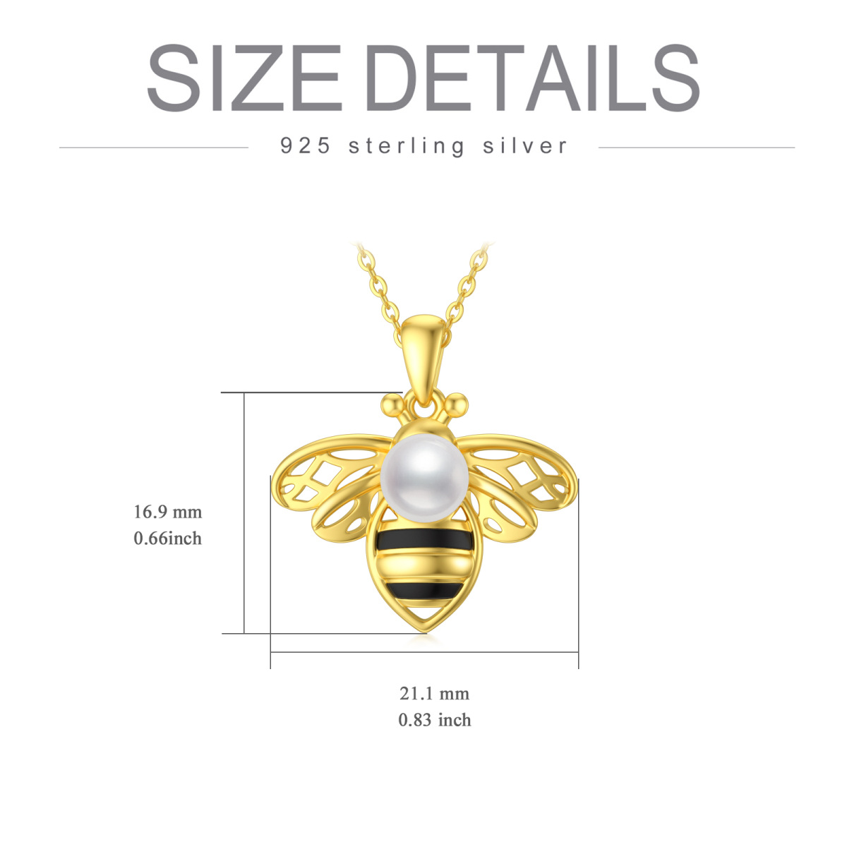 Sterling Silver Two-tone Round Pearl Bees Pendant Necklace-3