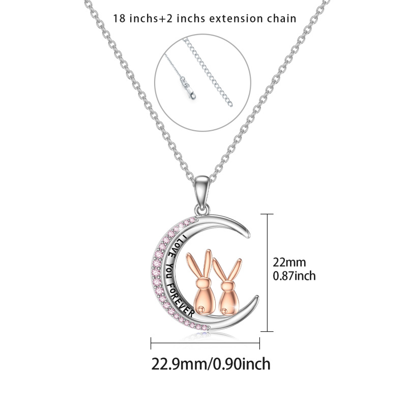 Sterling Silber zweifarbig rund Cubic Zirkonia Kaninchen & Mond Anhänger Halskette mit ein-6