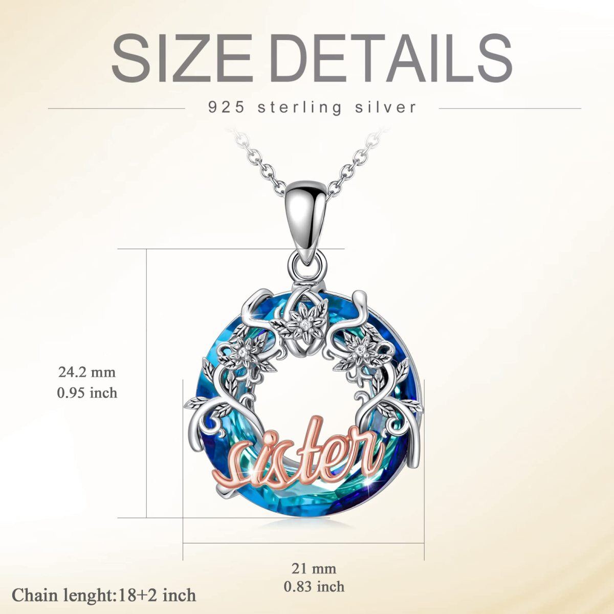 Sterling zilveren tweekleurige ronde zussen kristallen hanger ketting met gegraveerd woord-6