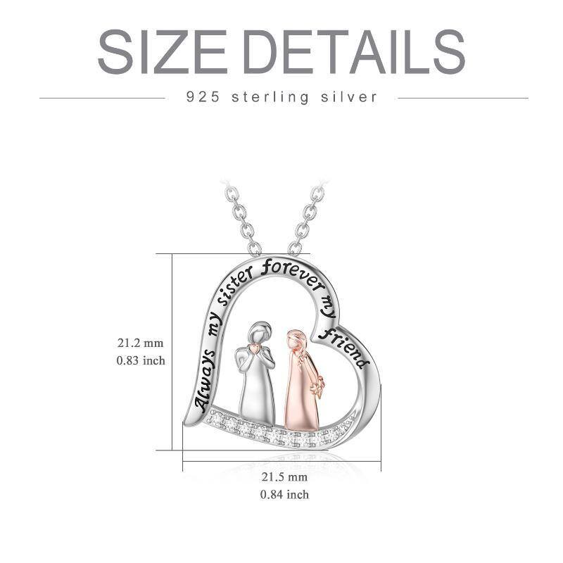 Collier pendentif sœurs rondes bicolores en argent sterling avec mot gravé-6