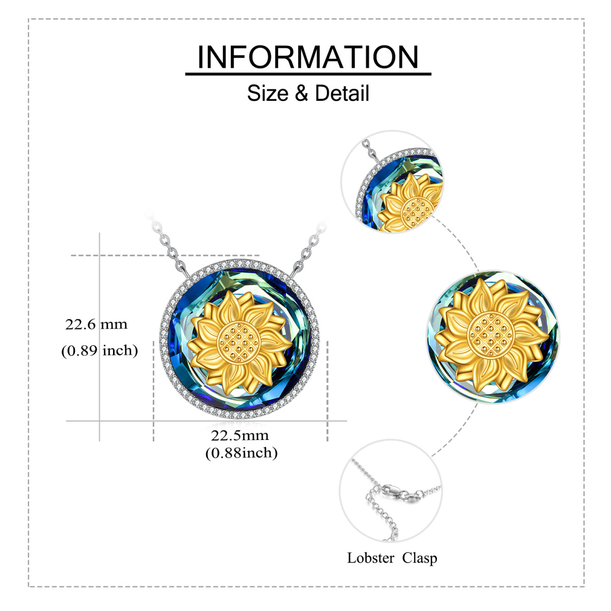 Collar con colgante de cristal de girasol redondo de dos tonos en plata de ley-6