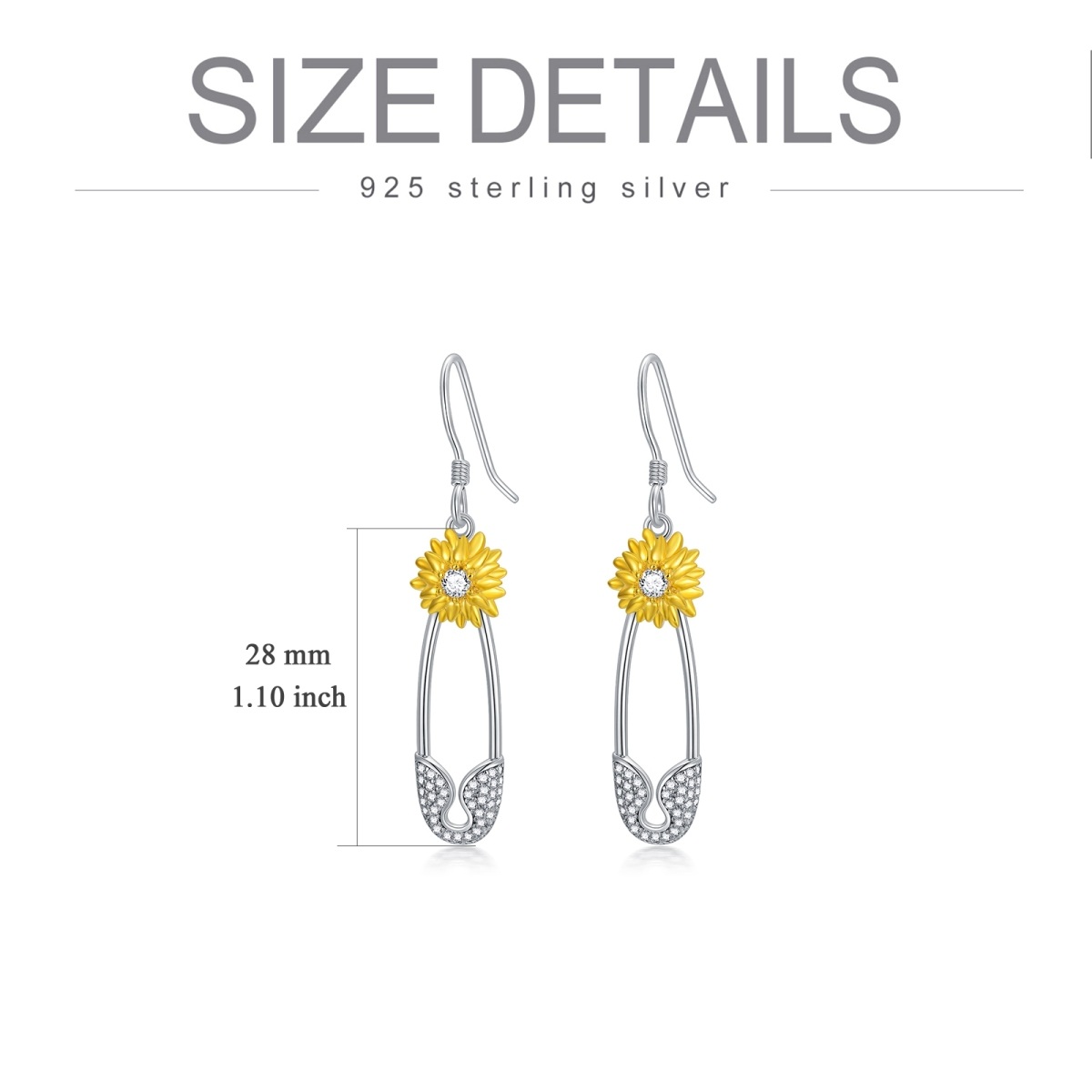 Sterling Silver Two-tone Round Sunflower Drop Earrings-5