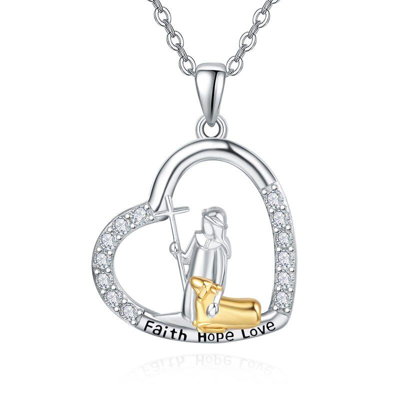 Collar con colgante de alpaca con cruz y circonita redonda de dos tonos de plata de ley para mujer, mejor amiga-10