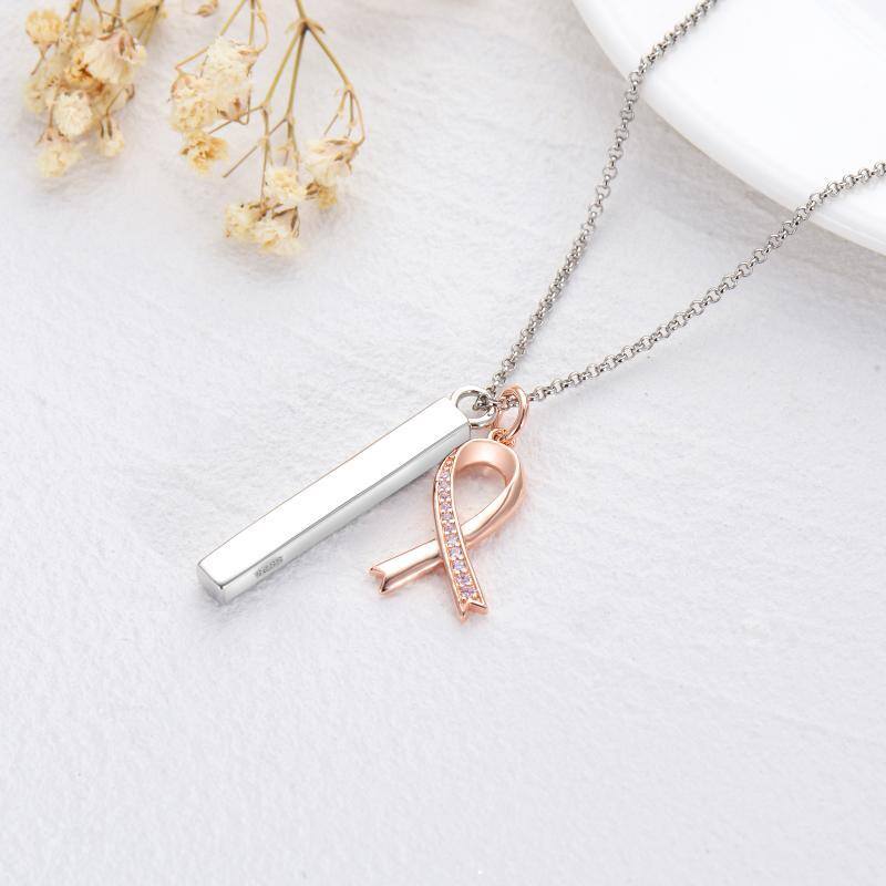 925 prata esterlina zircão rosa fita barra vertical urna colar jóias presente para mulher-3