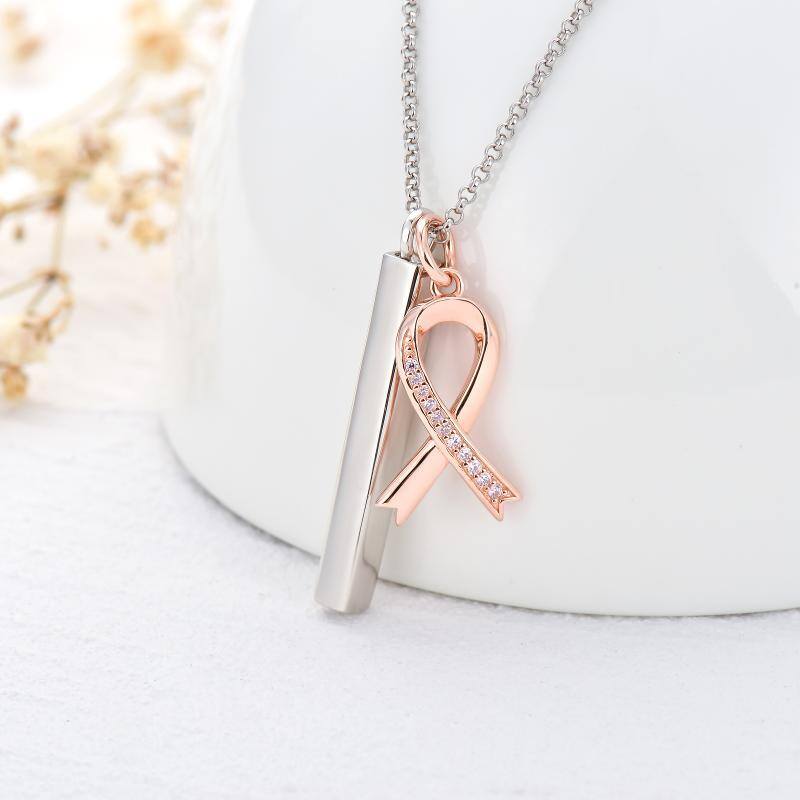 925 prata esterlina zircão rosa fita barra vertical urna colar jóias presente para mulher-4