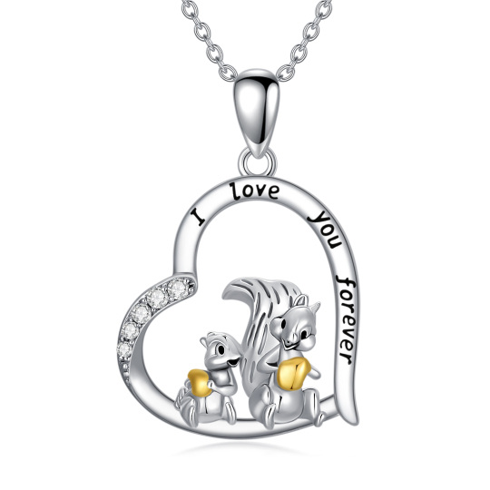 Collana con ciondolo madre e figlia in argento sterling con zircone rotondo bicolore