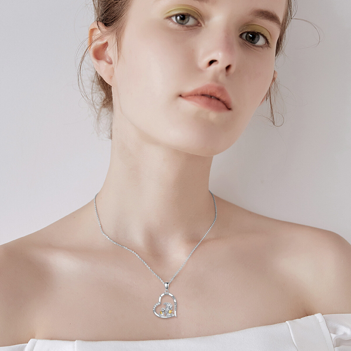 Collier mère et fille en argent sterling avec pendentif en zircon rond bicolore-2