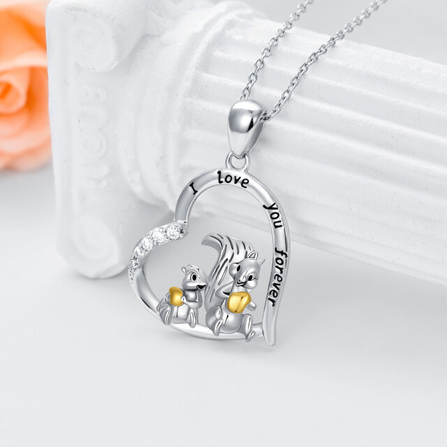 Sterling Silver Two-tone Round Zircon Mother & Daughter Pendant Necklace-3