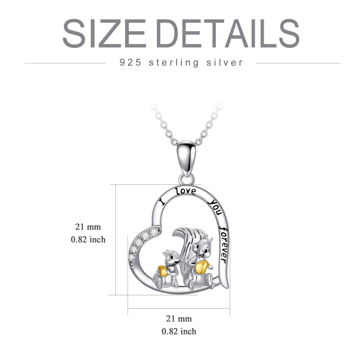 Sterling Silver Two-tone Round Zircon Mother & Daughter Pendant Necklace-5