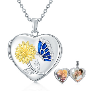 Sterling Silver Two-Tone Zircon Heart Personalised Photo Locket Necklace For Women-1