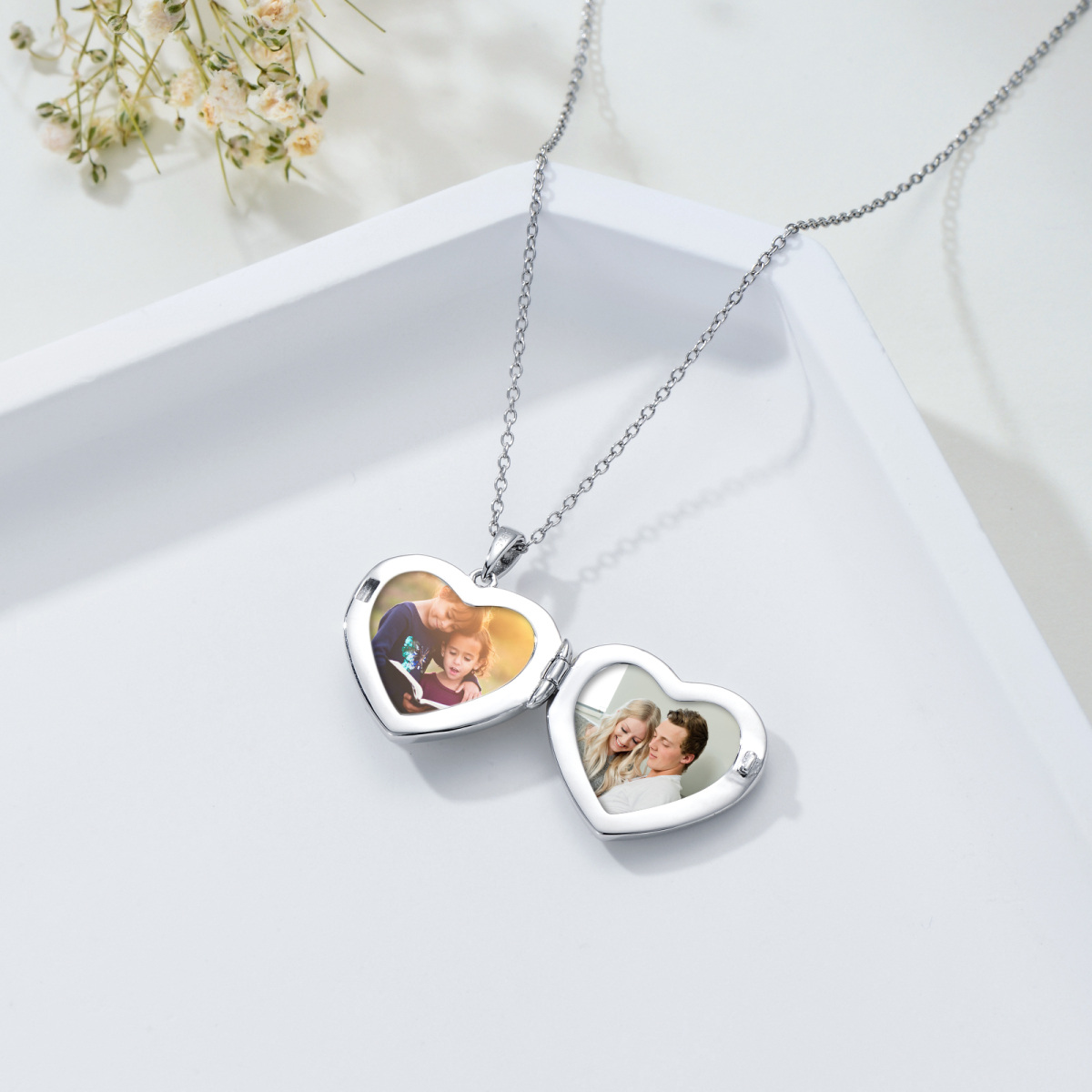 Sterling Silver Two-Tone Zircon Heart Personalised Photo Locket Necklace For Women-5