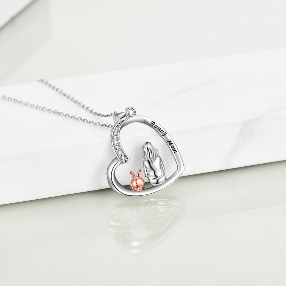 Collier en argent sterling avec pendentif lapin en zircon rond bicolore et mot gravé-4