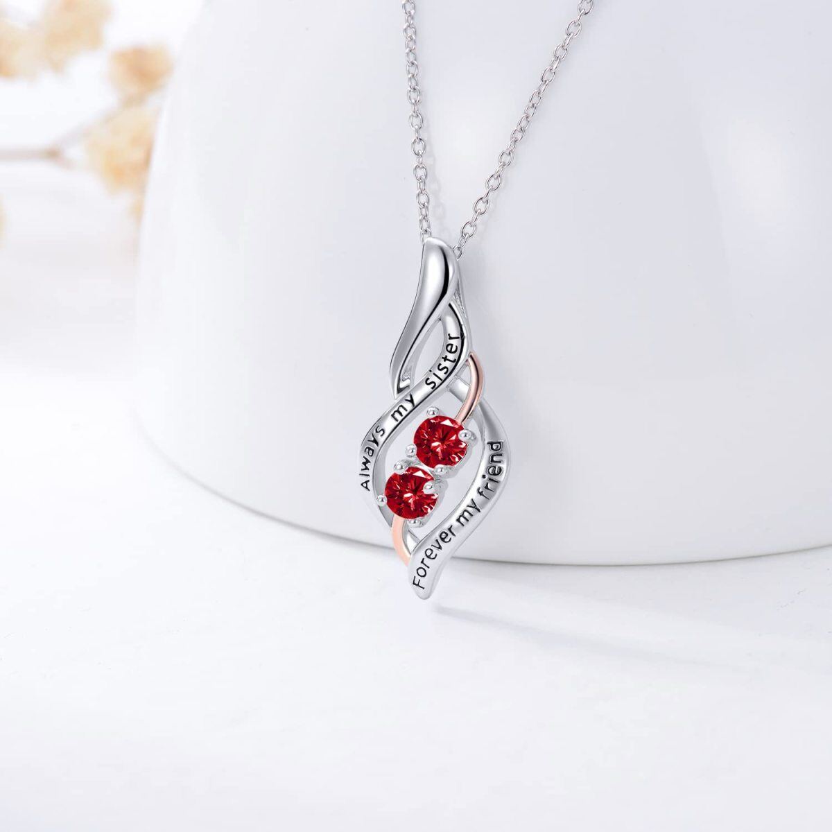 Collier pendentif sœurs rondes en argent sterling et zircon bicolore avec mot gravé-4