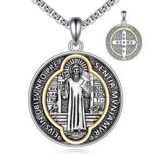 Sterling Silver Two-tone Saint Benedict Pendant Necklace for Men-2