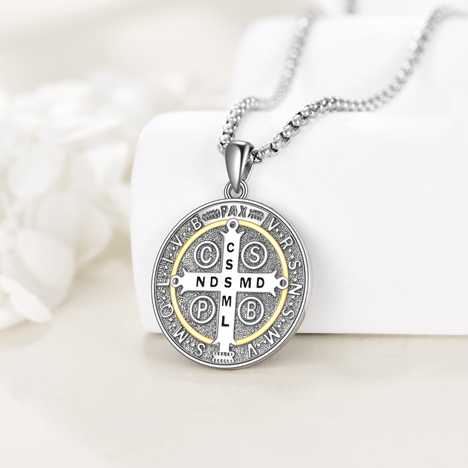 Sterling Silver Two Toned Saint Michael Medal in Fancy Gold Toned Sett Sterling Silver Two-tone Cross \u0026 Saint Michael Pendant Necklace for Men
