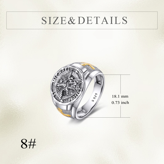 Sterling Silver Two-tone Saint Michael Open Ring for Men-5