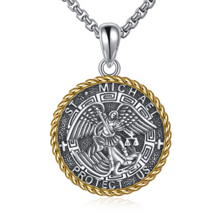 Sterling Silver Two-tone Saint Michael Pendant Necklace with Engraved Word for Men-25