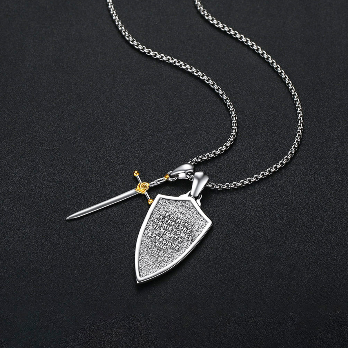 Sterling Silver Two-Tone Saint Michael & Sword Pendant Necklace For Men-5