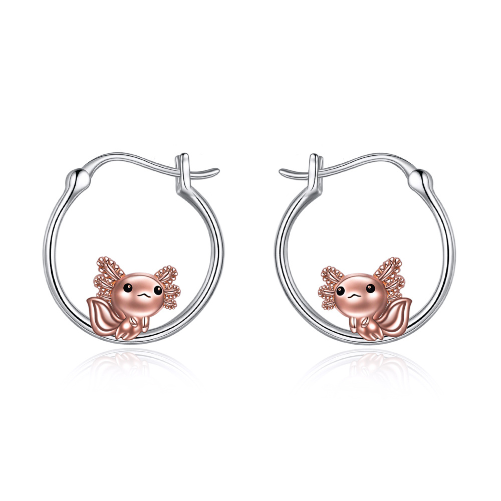 Sterling Silver Two-tone Salamander Hoop Earrings-1