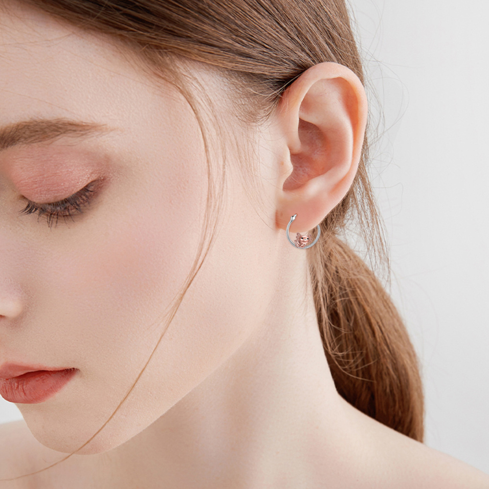 Sterling Silver Two-tone Salamander Hoop Earrings-2